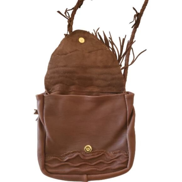 Soft Brown Leather Shoulder Bag Fringe Purse Boho Western Handbag Turquoise SW - Picture 7 of 13